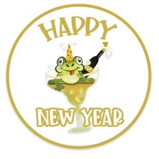 Happy New Year Funny Frog in a Glass Sticker