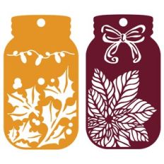 Christmas mason jar tag with holly and poinsettia