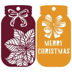 Christmas mason jar tag with poinsettia and bow