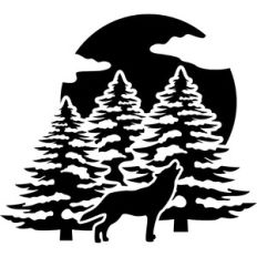 wolf full moon and pine trees
