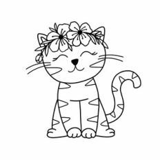 Cute cat with flower wreath