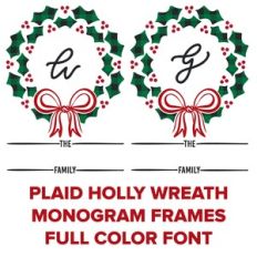 plaid holly wreath full color monogram font