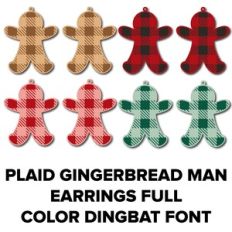 plaid gingerbread man earrings full color dingbat font