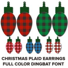 plaid christmas light earrings full color dingbat font