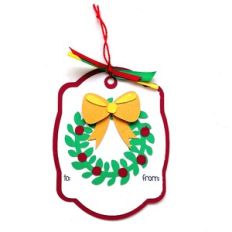 Christmas Wreath with Bow Tag