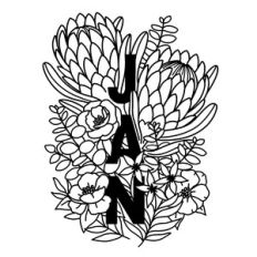 January Protea Flower Calendar Coloring Page Vertical