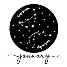 January Zodiac Signs Calendar Art Capricorn Aquarius