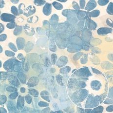 Beige Blue Misprint Grunge Painted Floral Monoprint Pattern