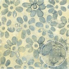 Blue Ecru Misprint Grunge Floral Painted Monoprint Pattern