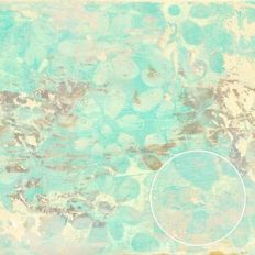 Ecru Turquoise Misprint Grunge Floral Painted Monoprint Pattern