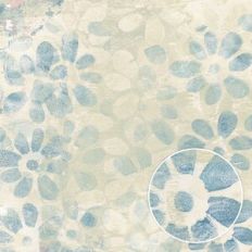 Sand Blue Misprint Grunge Floral Painted Monoprint Pattern