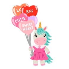 Unicorn with Hearts Balloons