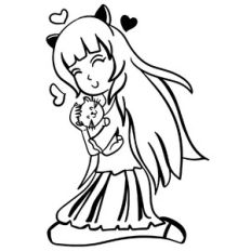 Cute manga girl with kitten svg