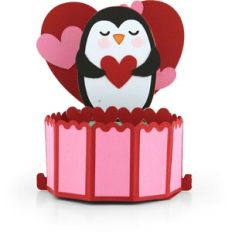 Decagon Pop Up Card Valentine Penguin