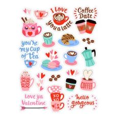 Coffee and Tea Valentine's Day Stickers