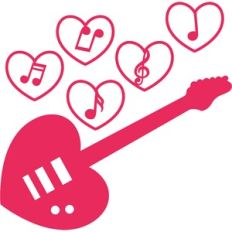 guitar heart and musical notes