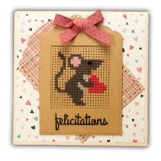 Card Mouse Heart Stitched Tag