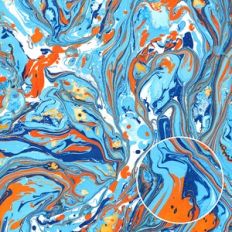 Marbled Blue, Orange and White Background Pattern
