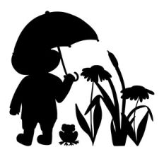 Child with Umbrella and Frog Silhouette