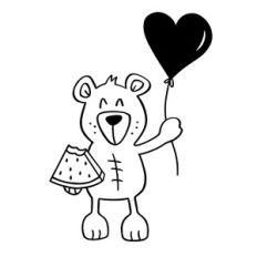 Cute bear with heart balloon and watermelon