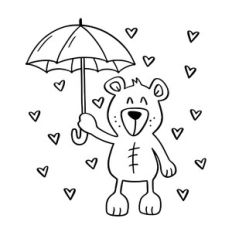 Cute bear with umbrella and hearts