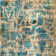 Tan Cyan Music Lettered Grunge Monoprint Background Pattern