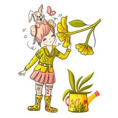 Cute Girl Smelling the Flowers - Spring Sticker