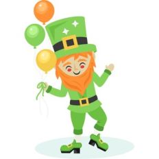 leprechaun holding balloons