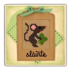 Card Mouse Shamrock Stitched Tag