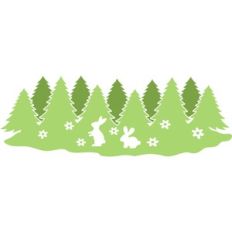 pine trees with rabbits border