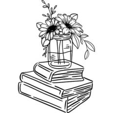 Stack of Books With Flowers