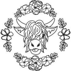 Highland Cow in Floral Oval