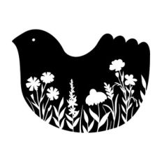 Silhouette of bird with flowers