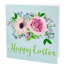 Printable Watercolor Rose Anemone Floral Happy Easter Card