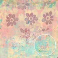 Cream Cyan Girly Grunge Treasury Daisies Painted Monoprint Background