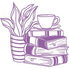 books with plant and cup