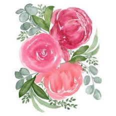 Pink Peach Watercolor Peony and Rose Arrangement Print and Cut