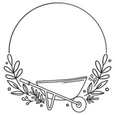 Wheelbarrow Floral Round Frame
