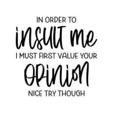 in order to insult me i must first value your opinion