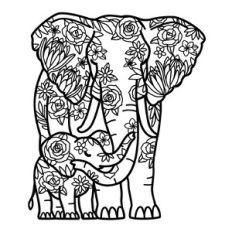 Elephant Mother and Baby Floral Mandala