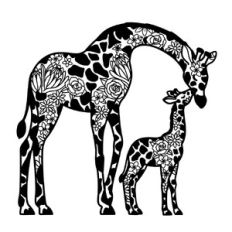 Giraffe Mother and Baby Floral Mandala