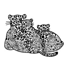 Leopard Mother and Baby Cubs Floral Mandala