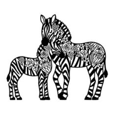Zebra Mother and Baby Foal Floral Mandala