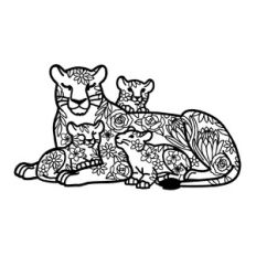 Lioness with Baby Cubs Floral Mandala