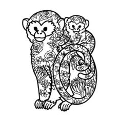 Monkey Mother with Baby Floral Mandala