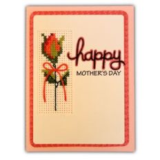 Card Rose Tall Stem Cross Stitched