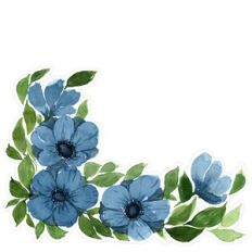 Blue Anemone Watercolor Corner Flower Spray Print and Cut