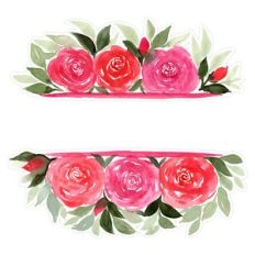 Pink Watercolor Roses Border Frame Print and Cut