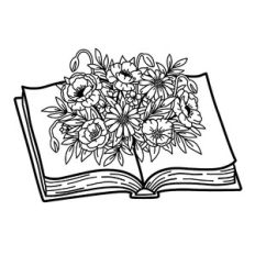 Line Art Flowers Growing Out of a Book