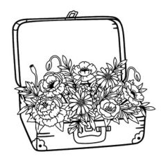 Line Art Flowers Growing Out of a Suitcase